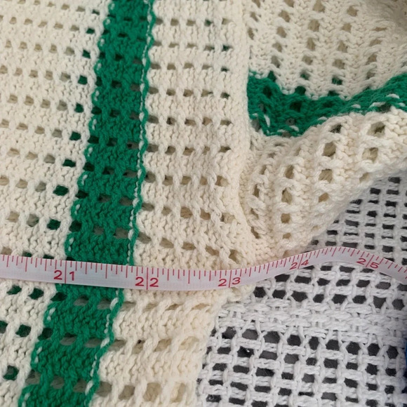 Women's Ivory Green Stripe Crochet Button-Down Sweater - NWOT - Picture 8 of 9